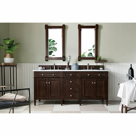 James Martin Vanities Brittany 72in Double Vanity, Burnished Mahogany w/ 3 CM Carrara Marble Top 650-V72-BNM-3CAR
